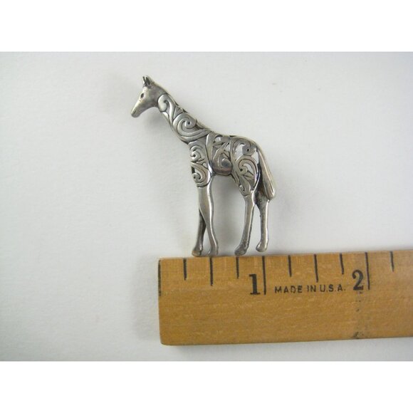 Vintage Jezlaine Sterling Silver 925 Giraffe Brooch Pin Ornate 1980s Filigree - Picture 2 of 9